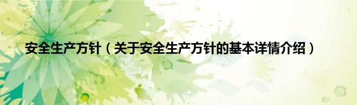 安全生产方针（关于安全生产方针的基本详情介绍）