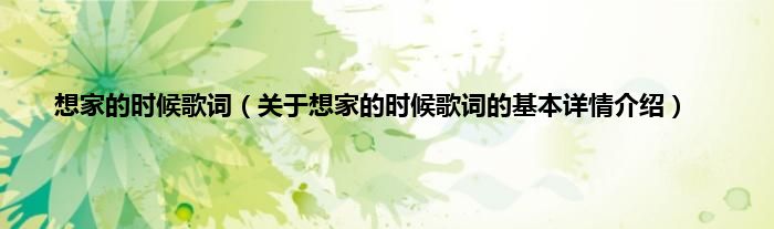 想家的时候歌词（关于想家的时候歌词的基本详情介绍）