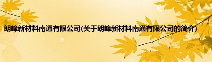 朗峰新材料南通有限公司(关于朗峰新材料南通有限公司的简介)