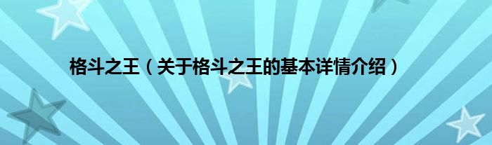 格斗之王（关于格斗之王的基本详情介绍）