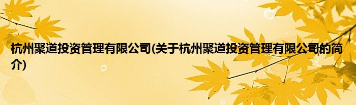 杭州聚道投资管理有限公司(关于杭州聚道投资管理有限公司的简介)