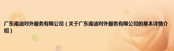 广东南油对外服务有限公司（关于广东南油对外服务有限公司的基本详情介绍）