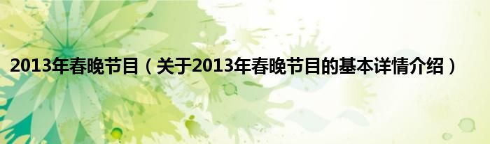 2013年春晚节目（关于2013年春晚节目的基本详情介绍）