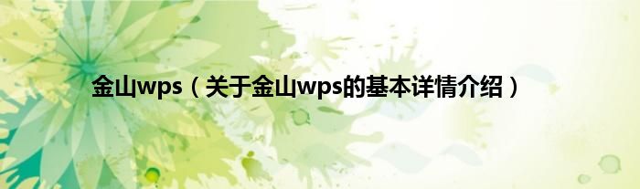金山wps（关于金山wps的基本详情介绍）