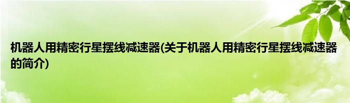 机器人用精密行星摆线减速器(关于机器人用精密行星摆线减速器的简介)