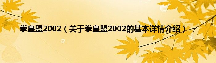 拳皇盟2002（关于拳皇盟2002的基本详情介绍）