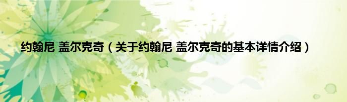 约翰尼 盖尔克奇（关于约翰尼 盖尔克奇的基本详情介绍）