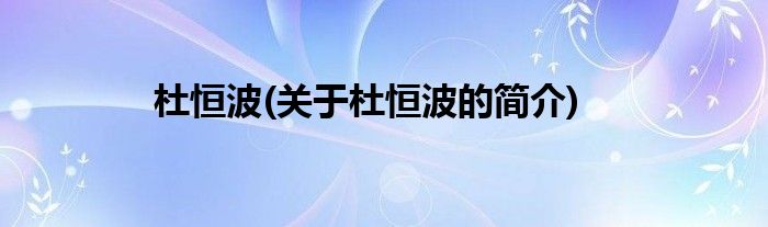 杜恒波(关于杜恒波的简介)